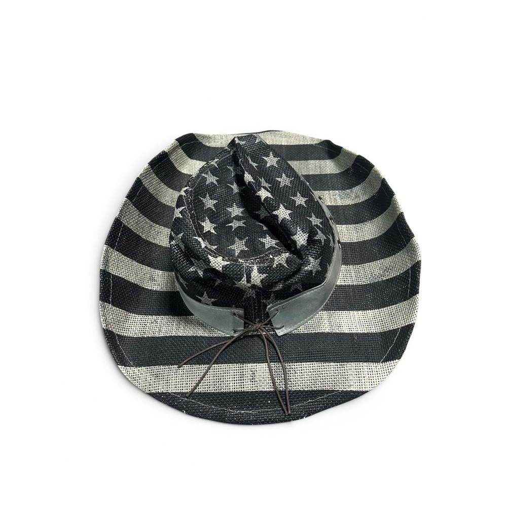 Goldcoast Sunwear Black White Stars Stripes Straw Cowboy Hat Patriotic Western